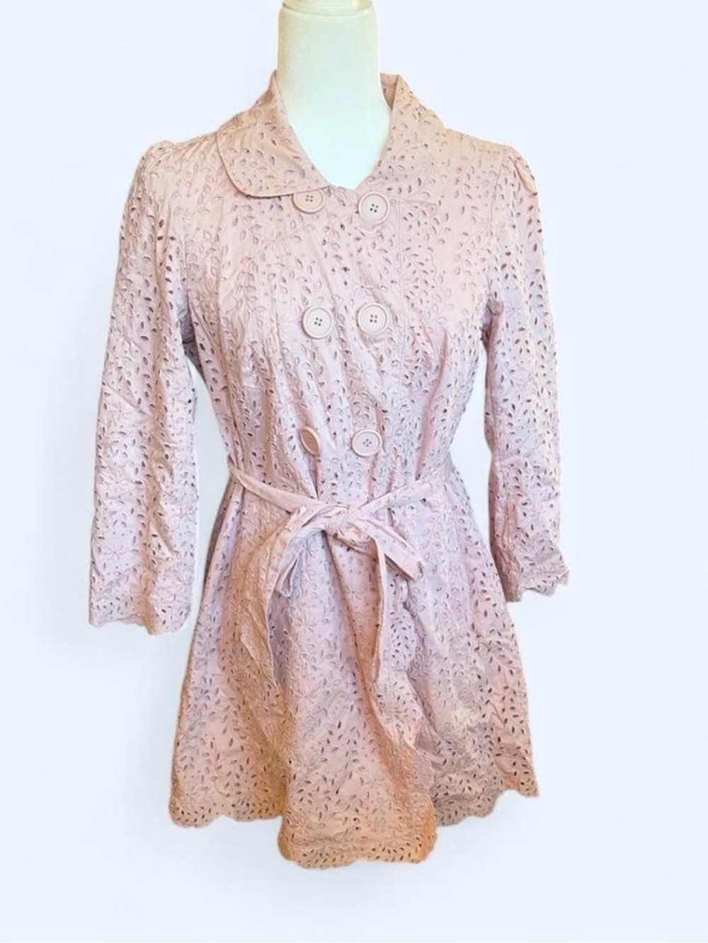 NWT vintage anthropology pink scalloped eyelet trench light spring jacket
